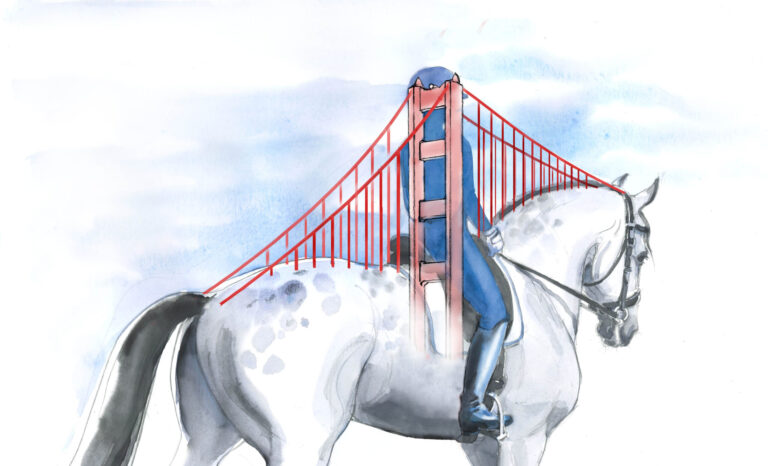 To help you stay stable in the saddle while still allowing for your horse’s movement ... When you sit on your horse, imagine that you are the center tower of a suspension bridge.